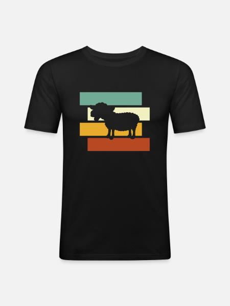 Schaf retro - Männer Slim Fit T-Shirt - Schwarz