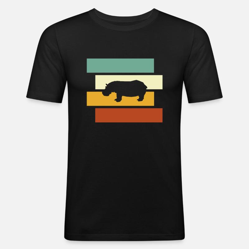 Nilpferd Retro - Männer Slim Fit T-Shirt - Schwarz