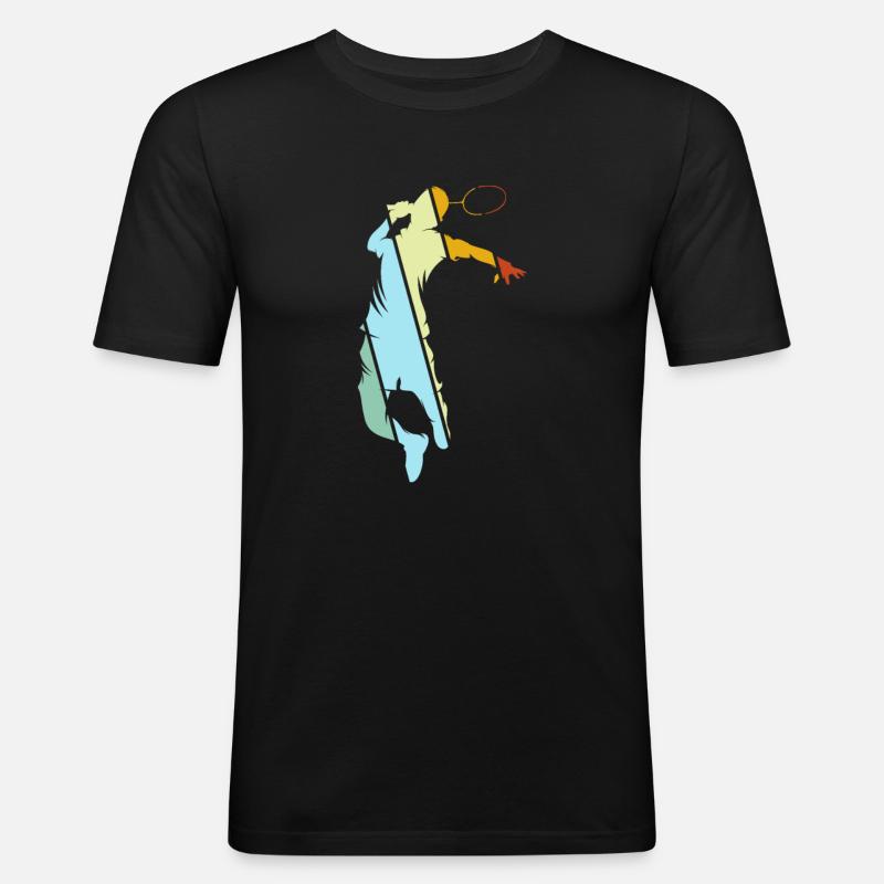 Badminton Retro - Männer Slim Fit T-Shirt - Schwarz