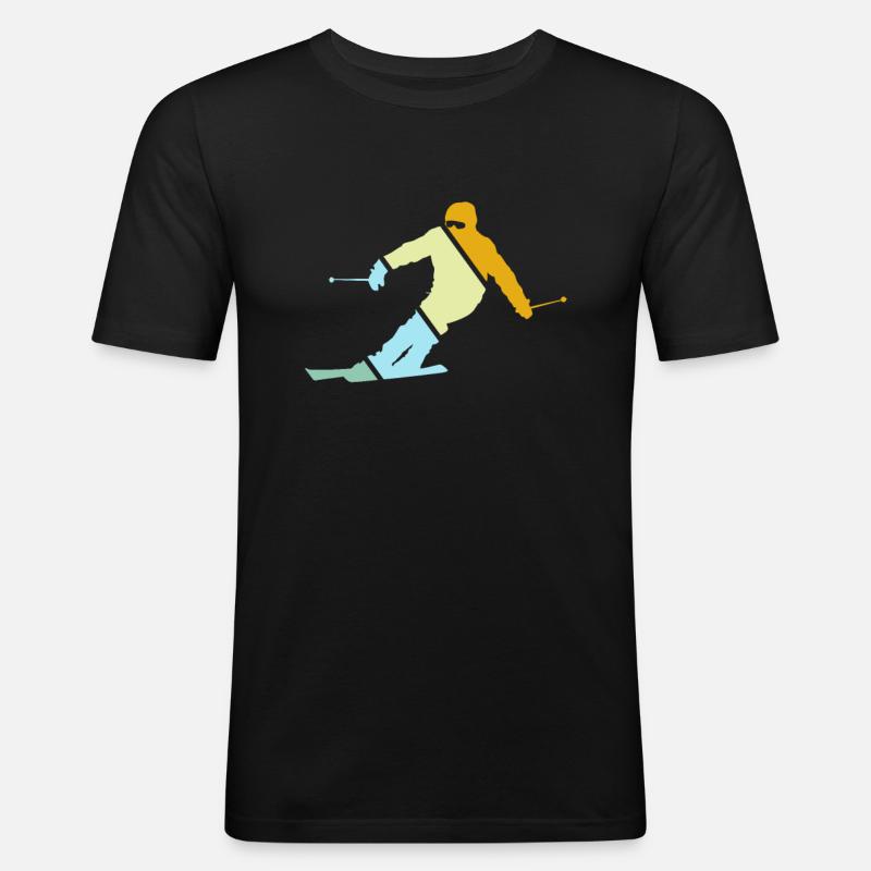 Ski Retro - Männer Slim Fit T-Shirt - Schwarz