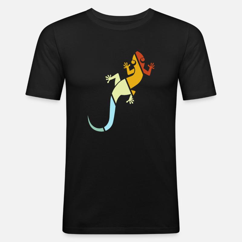 Eidechse Retro - Männer Slim Fit T-Shirt - Schwarz
