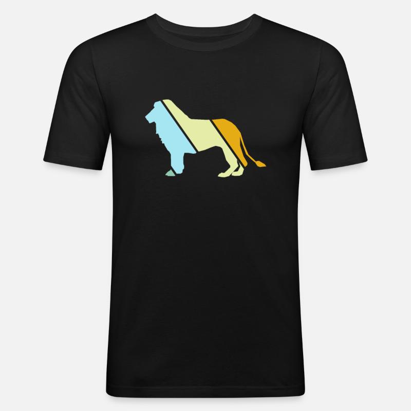 Löwe retro - Männer Slim Fit T-Shirt - Schwarz