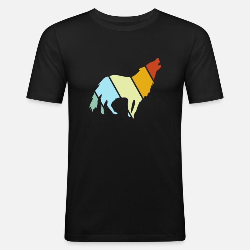 Wolf Retro - Männer Slim Fit T-Shirt - Schwarz