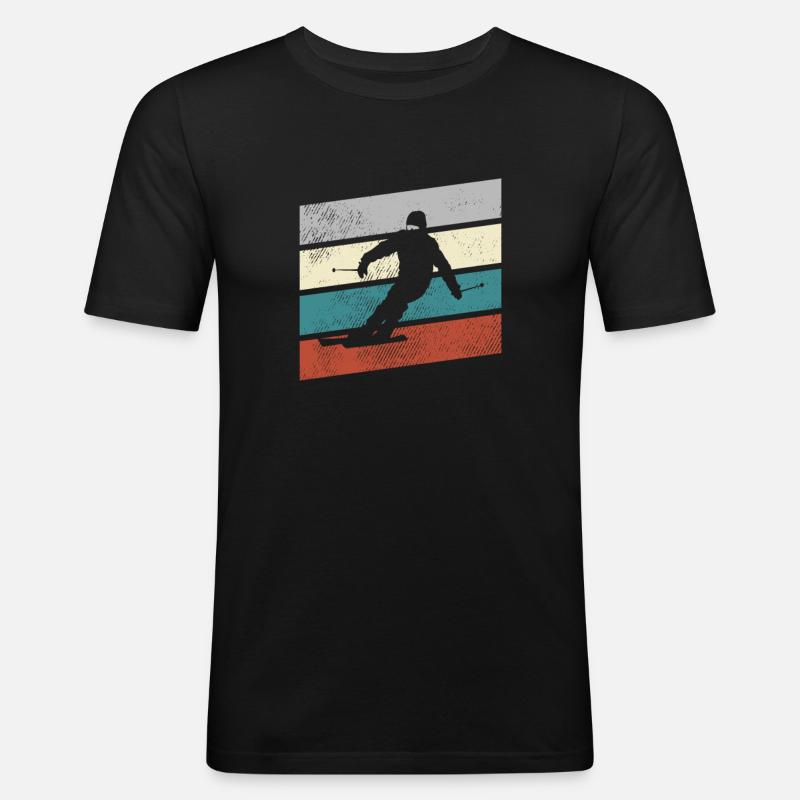Ski Retro - Männer Slim Fit T-Shirt - Schwarz