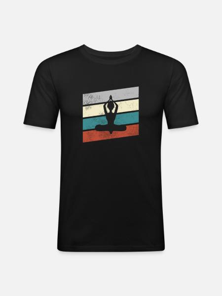 Yoga Retro - Männer Slim Fit T-Shirt - Schwarz