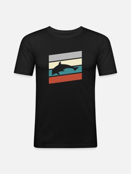 Delfin Retro - Männer Slim Fit T-Shirt - Schwarz