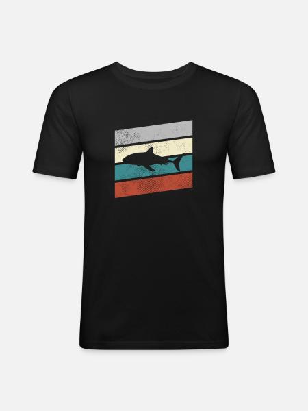 Requin Rétro - T-shirt près du corps Homme - noir