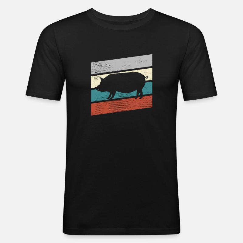 Schwein Retro - Männer Slim Fit T-Shirt - Schwarz