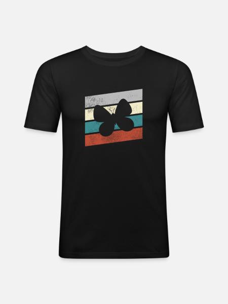 Schmetterling Retro - Männer Slim Fit T-Shirt - Schwarz