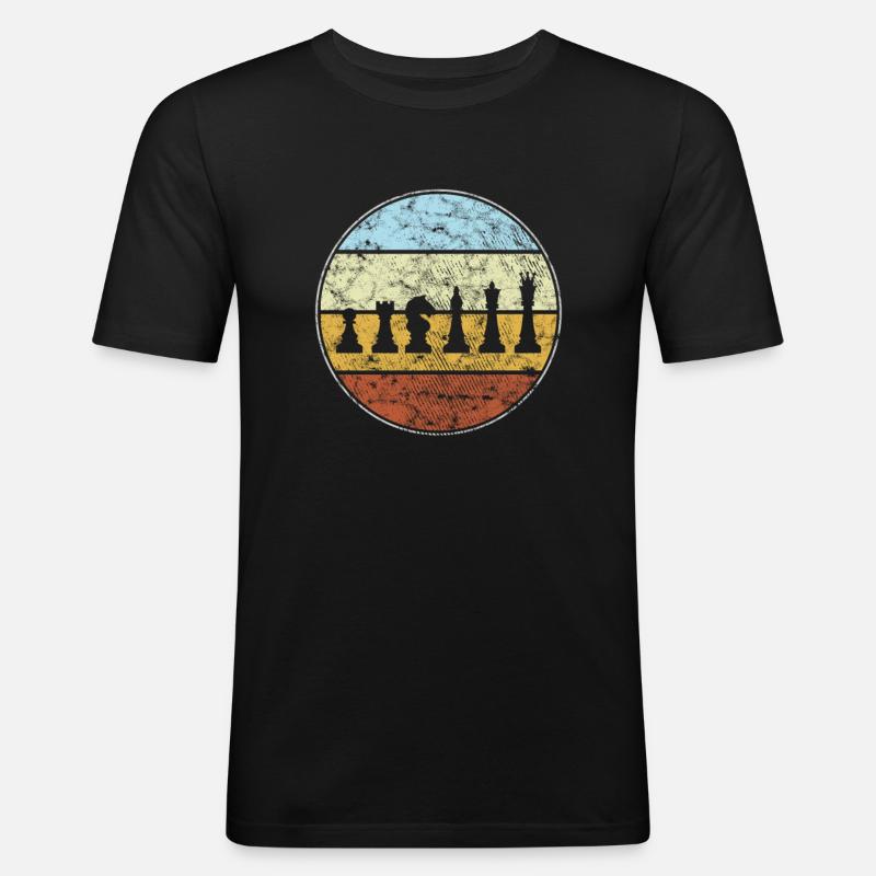 Schach Retro - Männer Slim Fit T-Shirt - Schwarz
