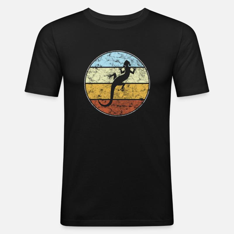 Eidechse Retro - Männer Slim Fit T-Shirt - Schwarz