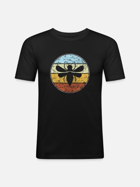 Biene Retro - Männer Slim Fit T-Shirt - Schwarz