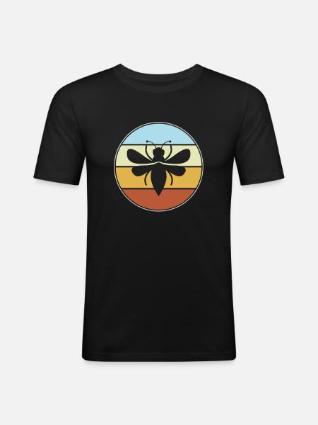 Biene Retro - Männer Slim Fit T-Shirt - Schwarz