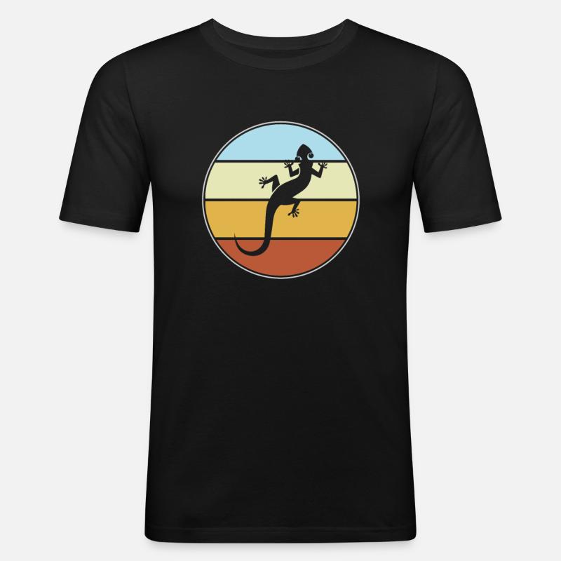 Eidechse Retro - Männer Slim Fit T-Shirt - Schwarz