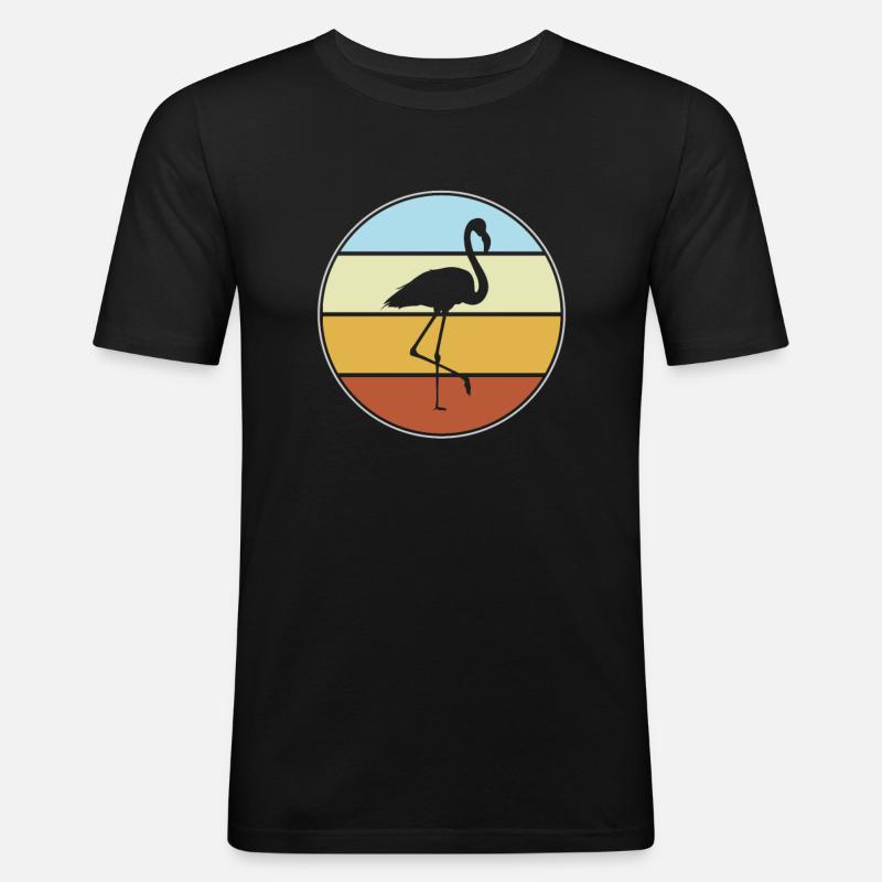 Flamingo Retro - Männer Slim Fit T-Shirt - Schwarz