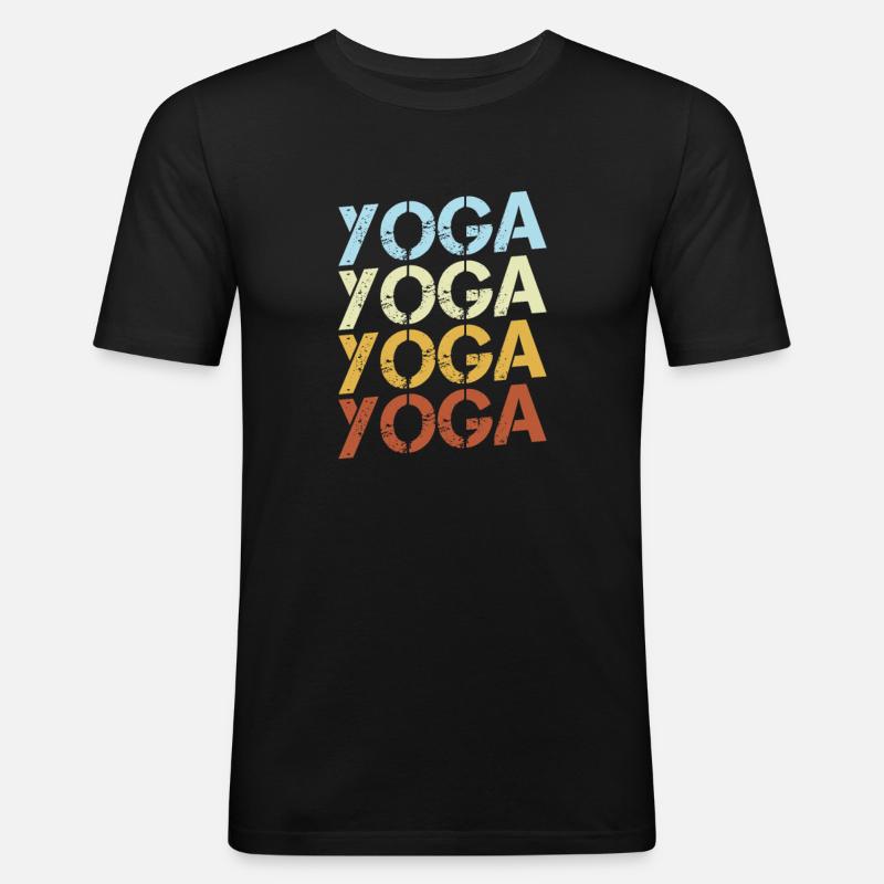 Yoga Retro - Männer Slim Fit T-Shirt - Schwarz
