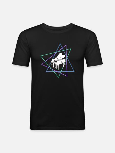 Klavier - Männer Slim Fit T-Shirt - Schwarz