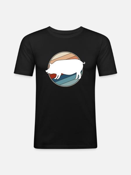 Cochon Rétro - T-shirt près du corps Homme - noir