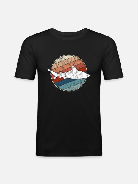 Requin rétro - T-shirt près du corps Homme - noir