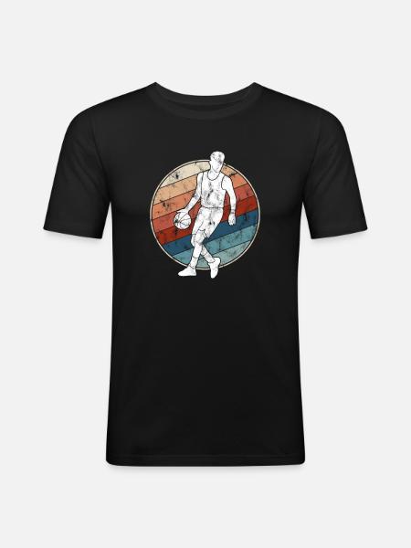Basketball Retro - Männer Slim Fit T-Shirt - Schwarz