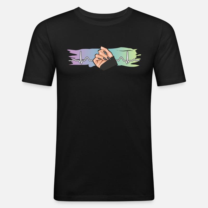 Heartbeat Naildesign Nagelstudio Tech - Männer Slim Fit T-Shirt - Schwarz