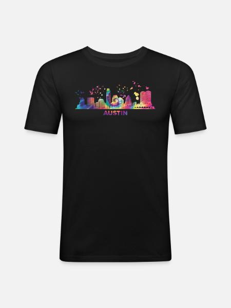 Austinites Aquarelle Skyline Austin - T-shirt près du corps Homme - noir