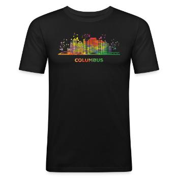 Columbusite Skyline Columbus - T-shirt près du corps Homme - noir - Devant - Nik (191cm)