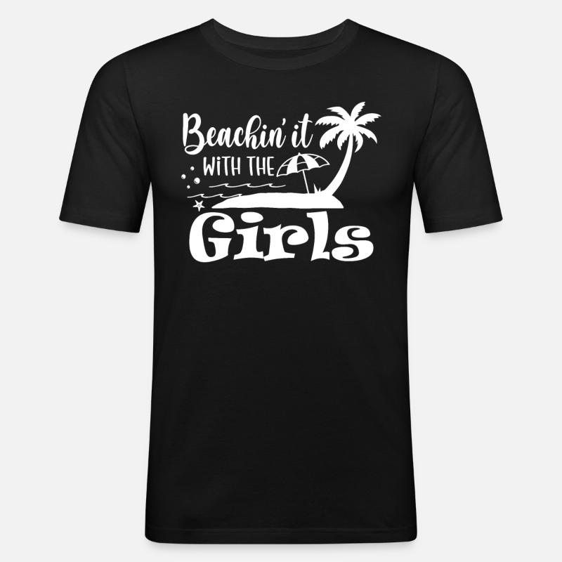 Wochenendstrand Mit Dem Mädchentrip - Männer Slim Fit T-Shirt - Schwarz