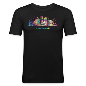Cincinnatian Skyline Cincinnati - Männer Slim Fit T-Shirt - Schwarz - Vorne - Nik (191cm)