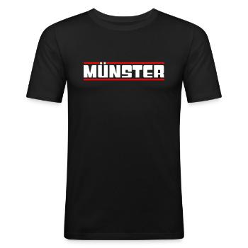 Münster - Männer Slim Fit T-Shirt - Schwarz - Vorne - Nik (191cm)