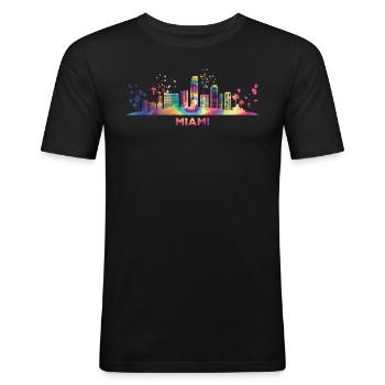 Miamian Skyline Miami - Männer Slim Fit T-Shirt - Schwarz - Vorne - Nik (191cm)