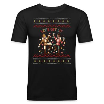 Nussknacker Weihnachtsmotiv - Männer Slim Fit T-Shirt - Schwarz - Vorne - Nik (191cm)