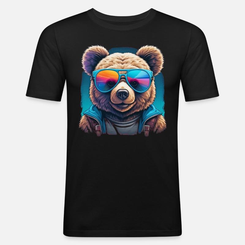 Cooler Teddy - Männer Slim Fit T-Shirt - Schwarz