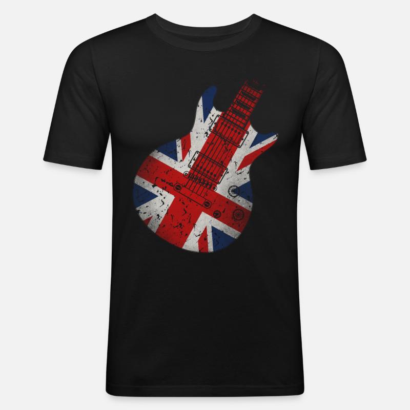 Union Jack Gitarre - Männer Slim Fit T-Shirt - Schwarz
