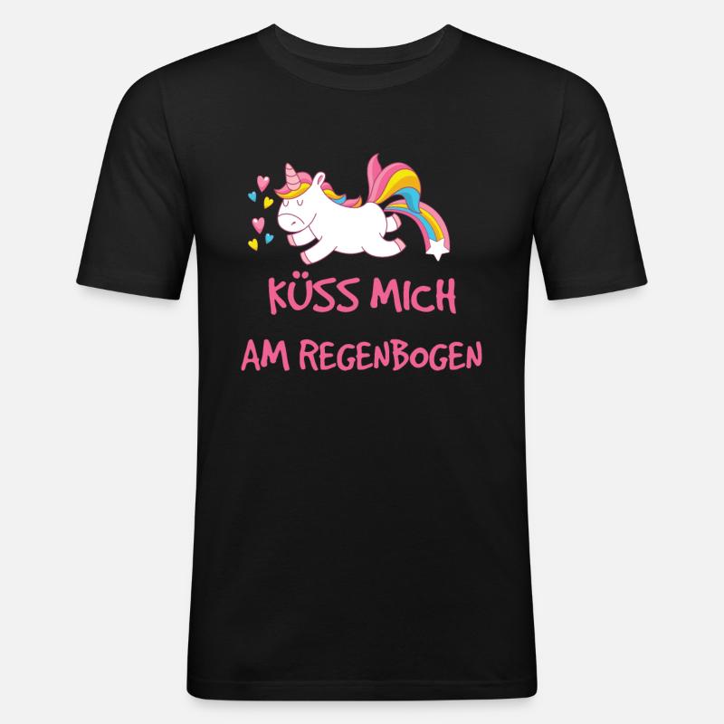 Küss mich am Regenbogen - Männer Slim Fit T-Shirt - Schwarz