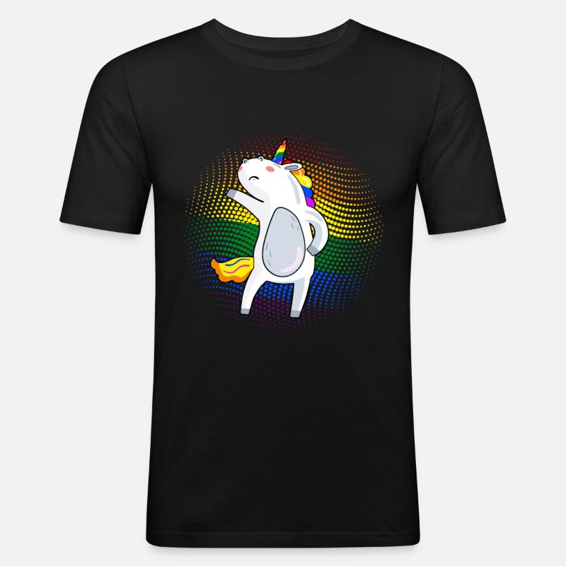 LGBT Pride Einhorn Shirt - Männer Slim Fit T-Shirt - Schwarz