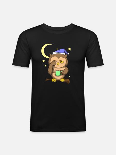 Kaffee Eule Nachteule - Männer Slim Fit T-Shirt - Schwarz