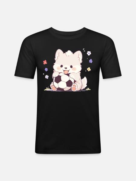 Chien de football mignon - Conception de football de chien drôle - T-shirt près du corps Homme - noir