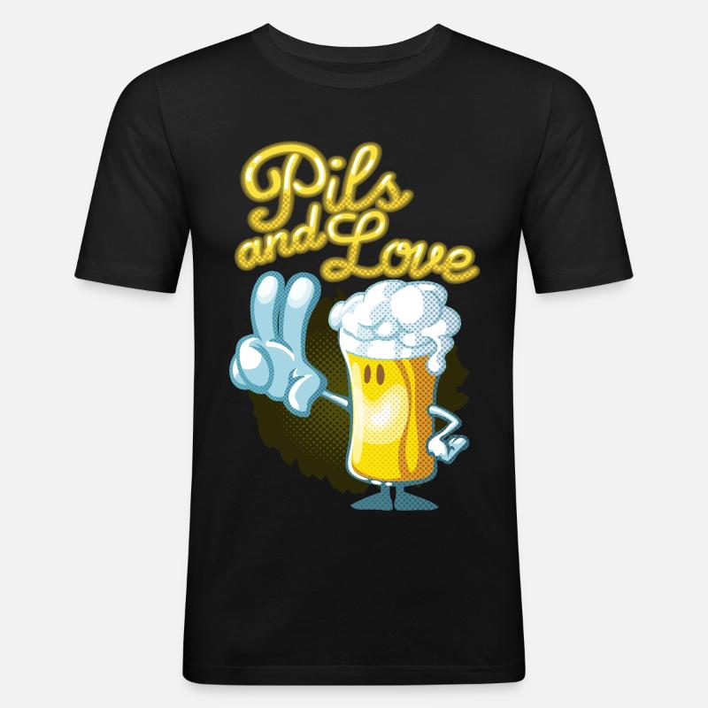 Pils und Liebe Toon - Männer Slim Fit T-Shirt - Schwarz