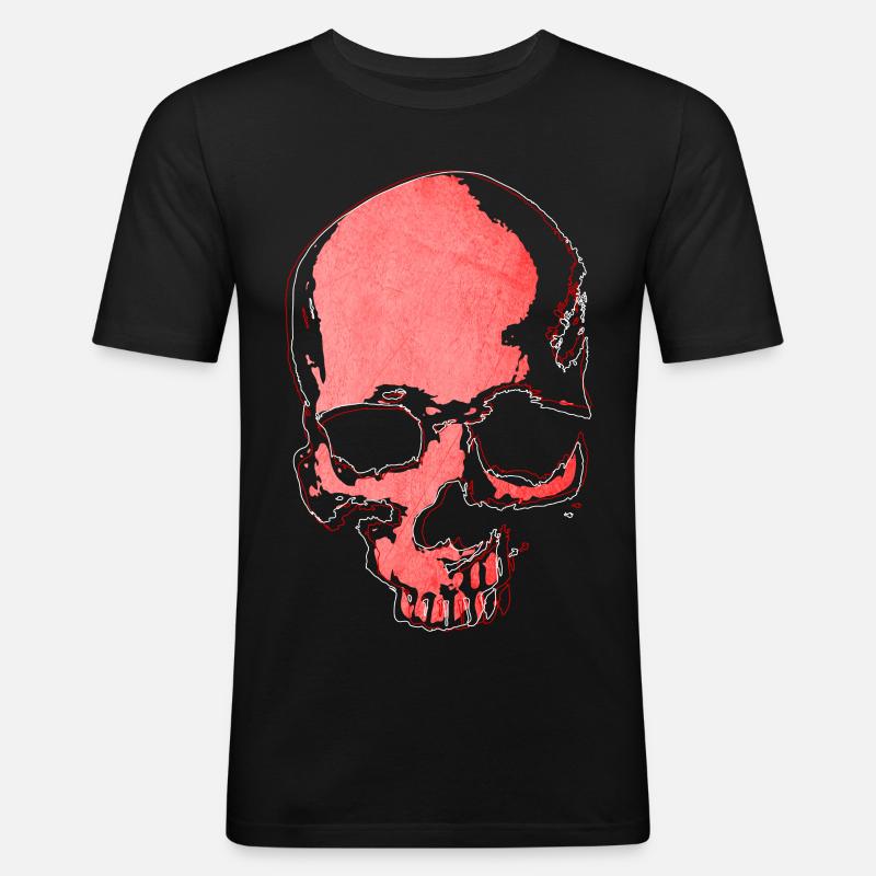 Roter Schädel - Männer Slim Fit T-Shirt - Schwarz