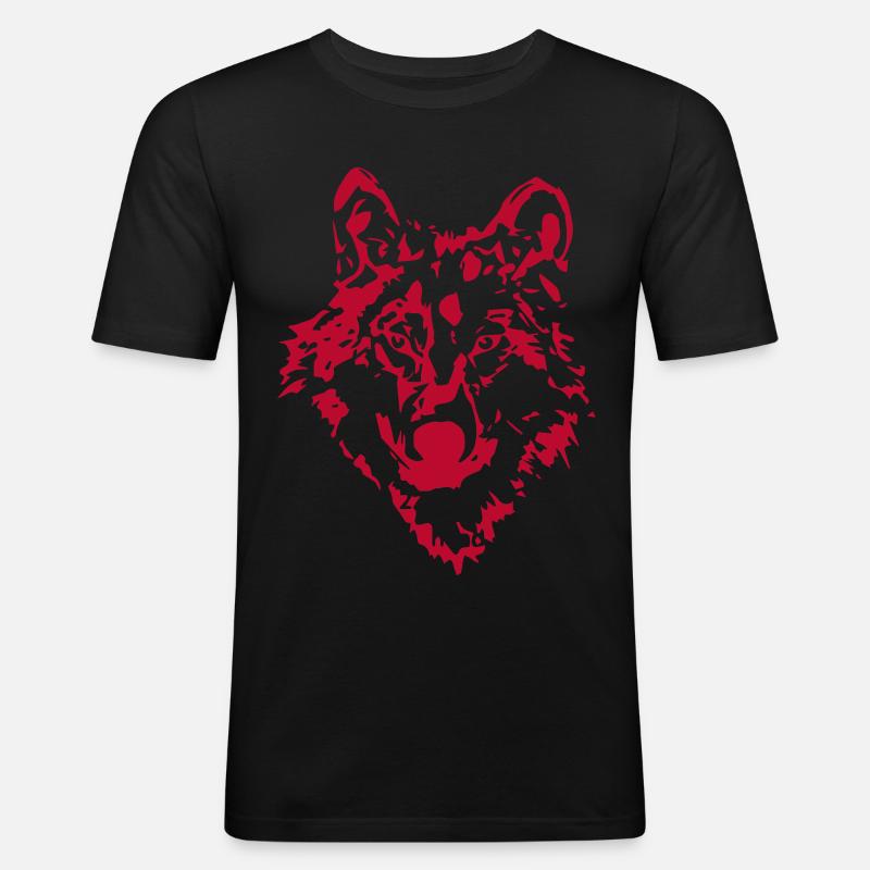 Wolf Tier Zeichnung - Männer Slim Fit T-Shirt - Schwarz