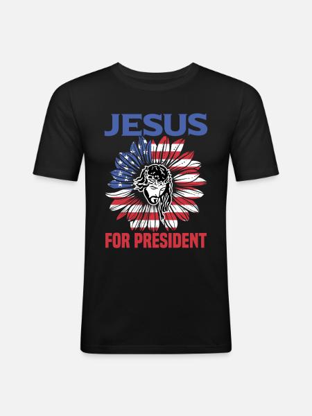 Jésus comme président - T-shirt près du corps Homme - noir