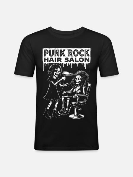 Punk Rock Skelette Haarstyling - Männer Slim Fit T-Shirt - Schwarz