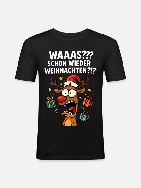 Reindeer Christmas funny funny crazy annoyed - Men's Slim Fit T-Shirt - black