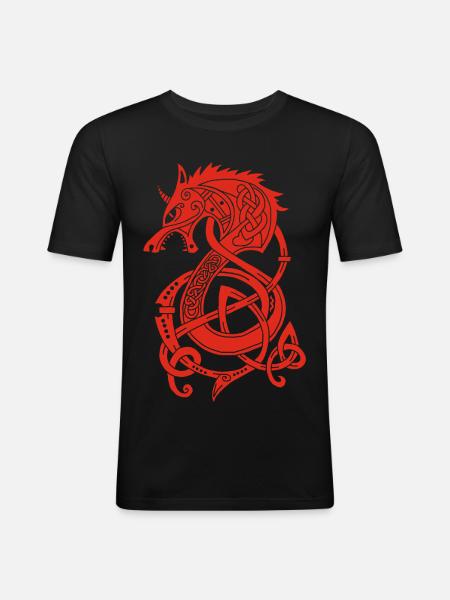Dragon-loup viking (rouge) - T-shirt près du corps Homme - noir