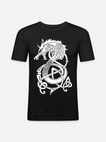 Dragon-loup viking (blanc) - T-shirt près du corps Homme - noir