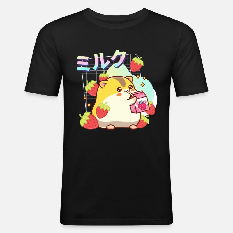 Erdbeeren Milchshake Hamster - Männer Slim Fit T-Shirt - Schwarz