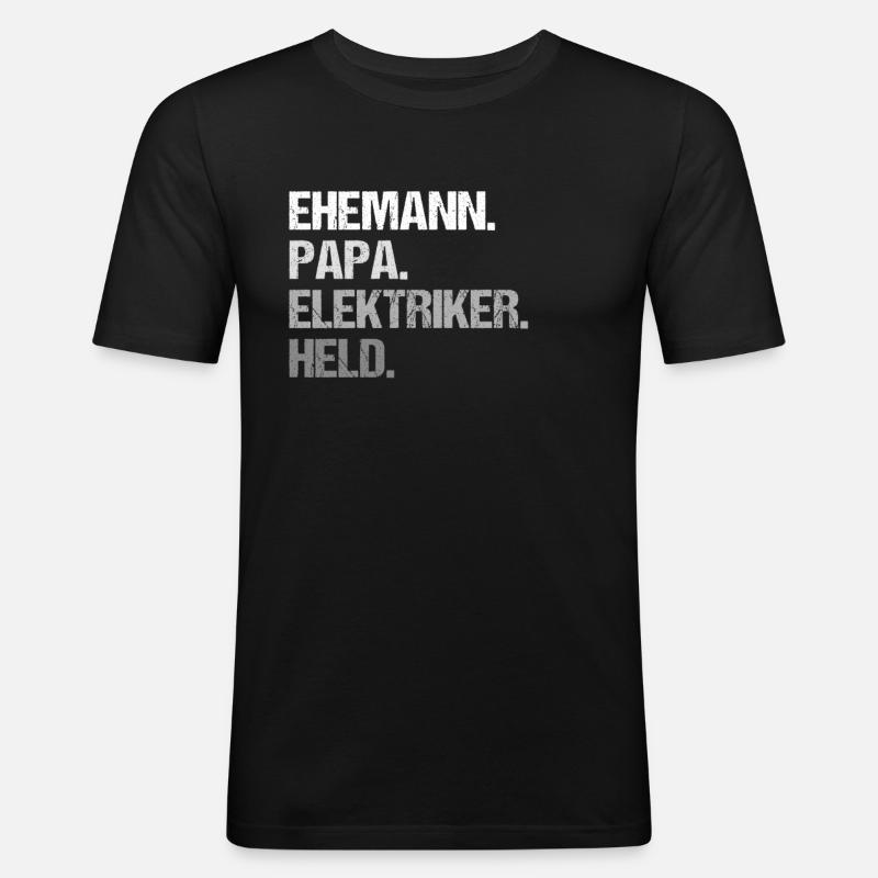 Herren Ehemann Papa Elektriker Held - Männer Slim Fit T-Shirt - Schwarz