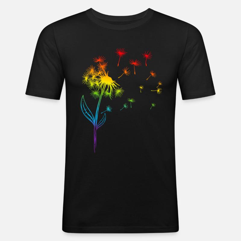 Pusteblume Löwenzahn Regenbogen Pflanze - Männer Slim Fit T-Shirt - Schwarz