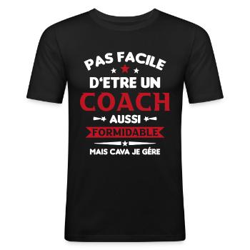 Coach Formidable Idée Cadeau Entraîneur Drôle - T-shirt près du corps Homme - noir - Devant - Nik (191cm)